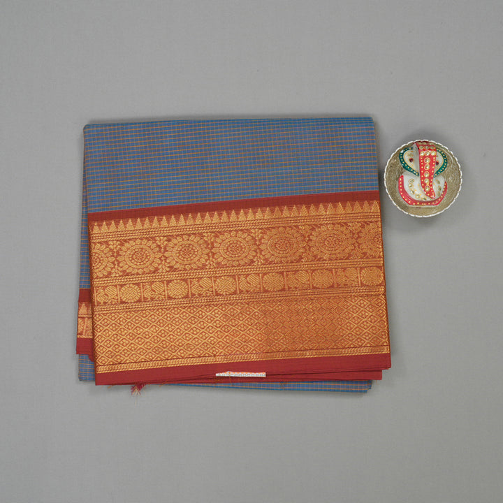 Hayagrivas Handloom Blue Pure Chettinad Cotton Saree with Brick Red Border KBE1028I1-23