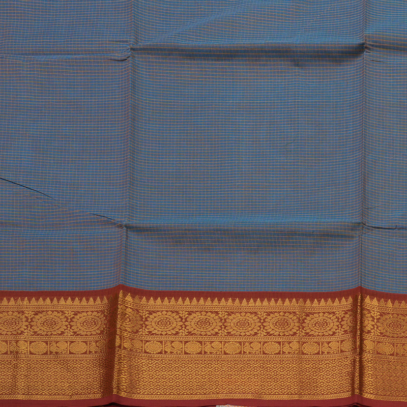Hayagrivas Handloom Blue Pure Chettinad Cotton Saree with Brick Red Border KBE1028I1-23
