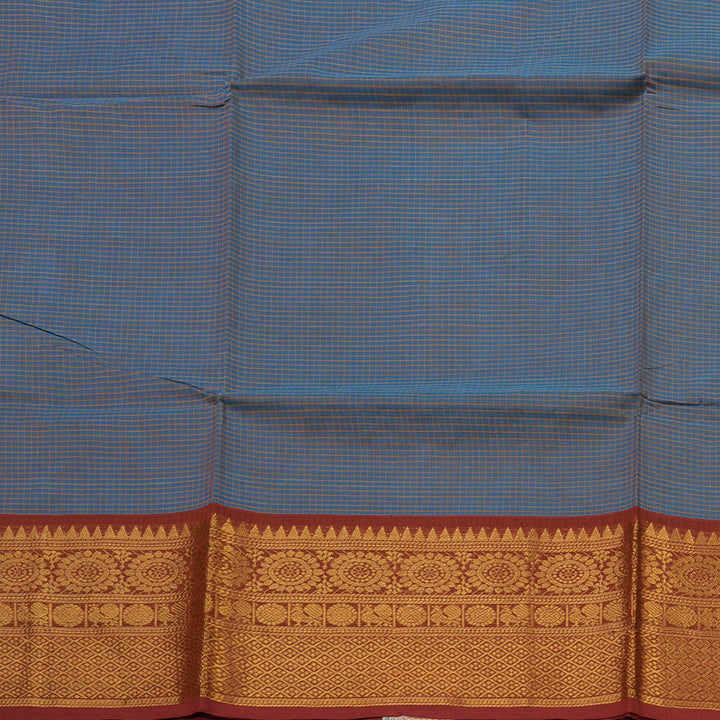 Hayagrivas Handloom Blue Pure Chettinad Cotton Saree with Brick Red Border KBE1028I1-23