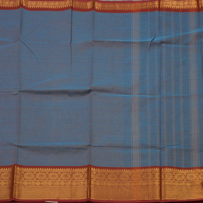 Hayagrivas Handloom Blue Pure Chettinad Cotton Saree with Brick Red Border KBE1028I1-23