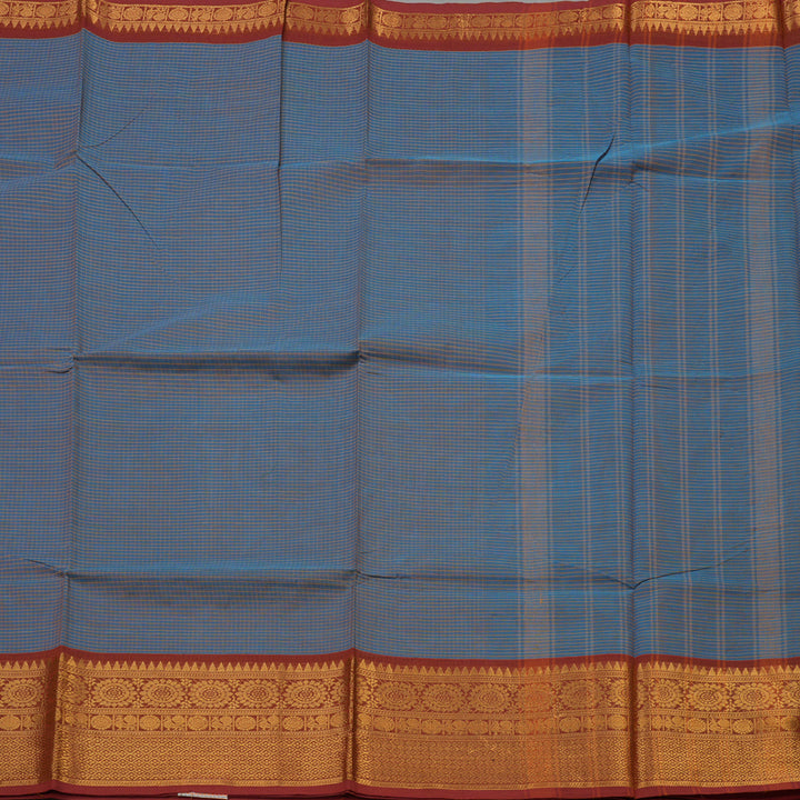 Hayagrivas Handloom Blue Pure Chettinad Cotton Saree with Brick Red Border KBE1028I1-23