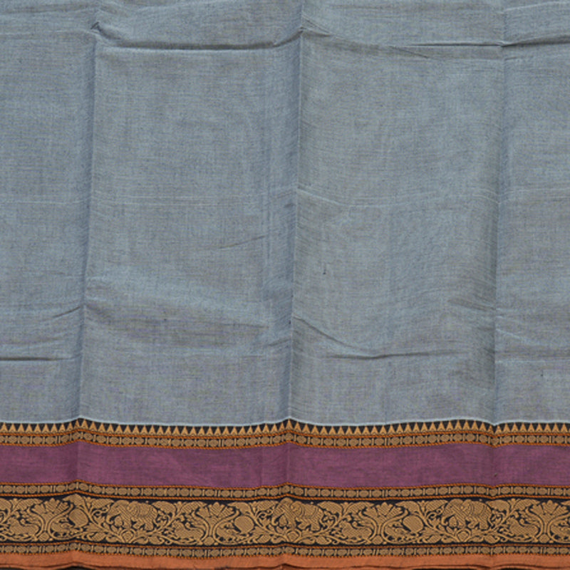Hayagrivas Handloom Bluish Grey Pure Cotton Saree with Midnight Blue Border KBE1031I1-25