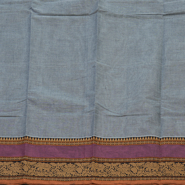 Hayagrivas Handloom Bluish Grey Pure Cotton Saree with Midnight Blue Border KBE1031I1-25