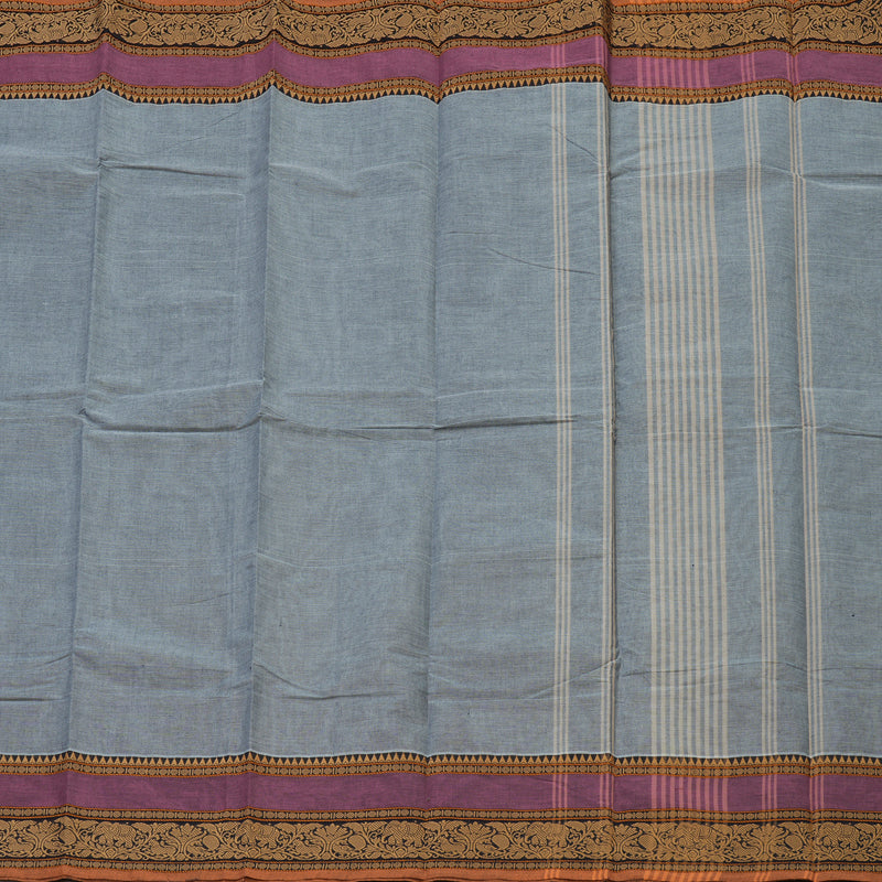 Hayagrivas Handloom Bluish Grey Pure Cotton Saree with Midnight Blue Border KBE1031I1-25