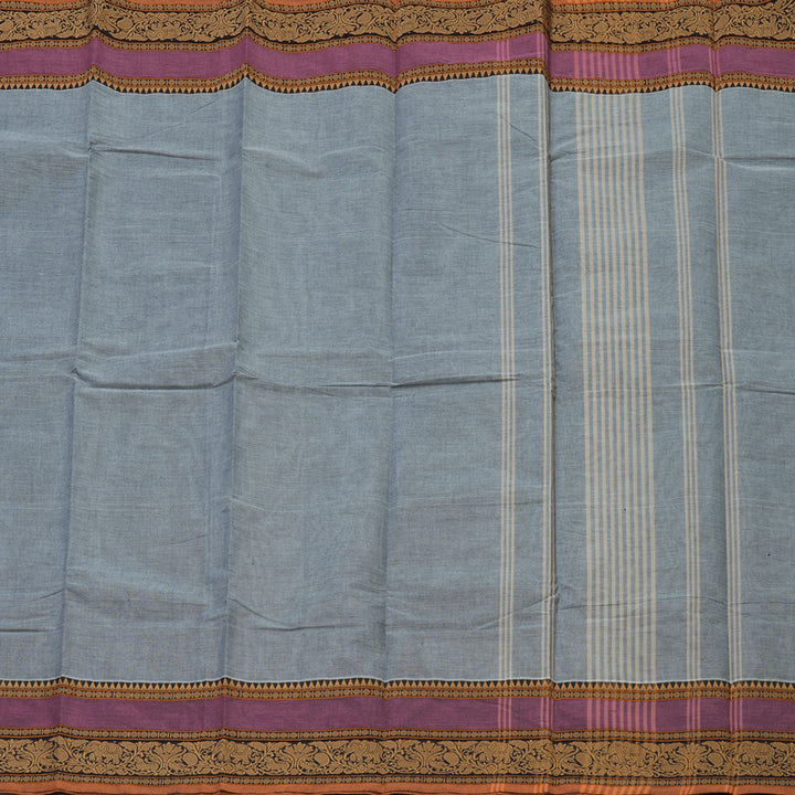 Hayagrivas Handloom Bluish Grey Pure Cotton Saree with Midnight Blue Border KBE1031I1-25