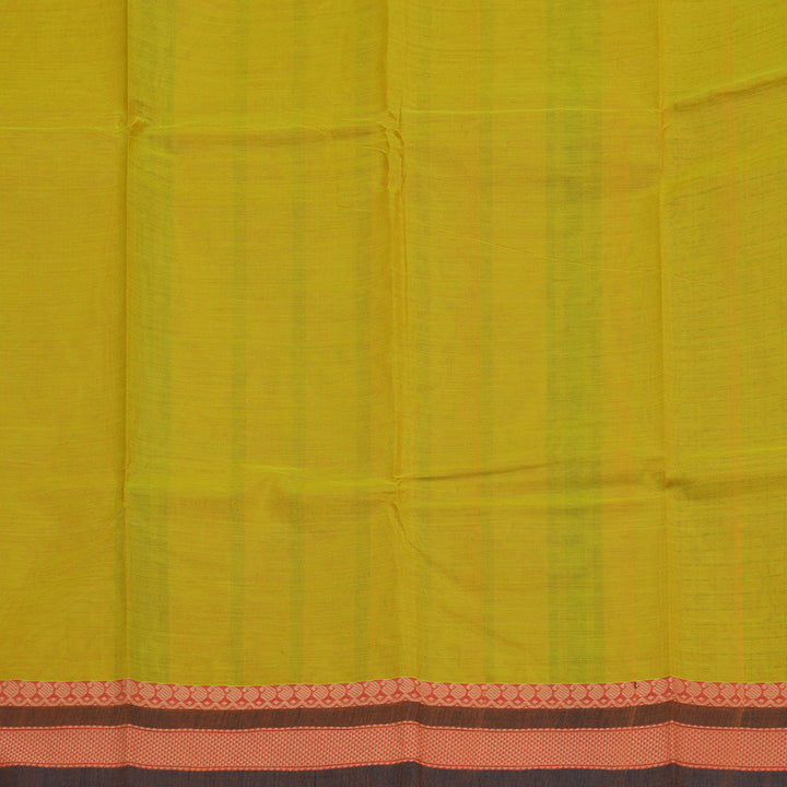 Hayagrivas Handloom Lemon Yellow Pure Cotton Saree with Brown Border KBE1031I12-3