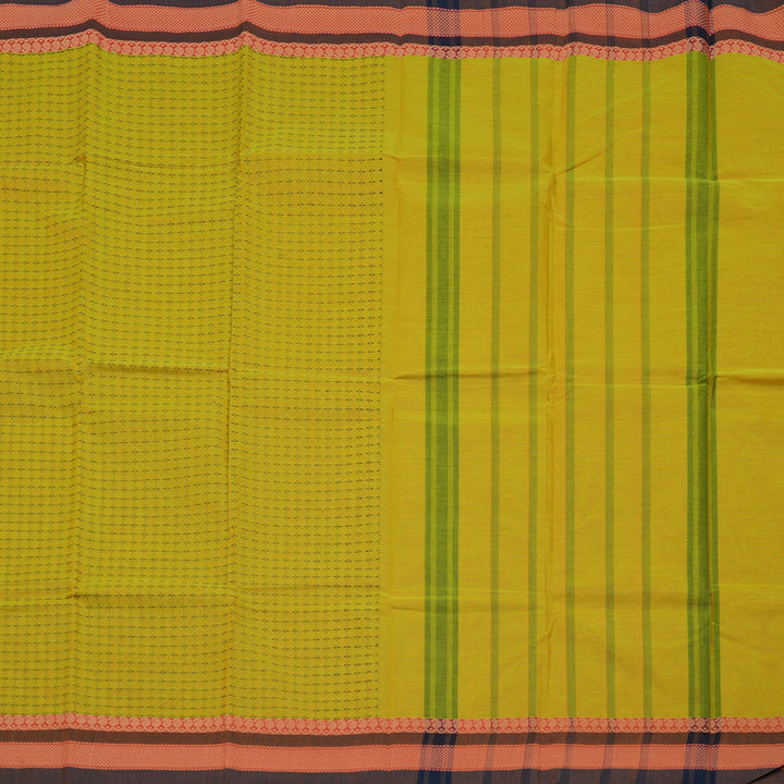 Hayagrivas Handloom Lemon Yellow Pure Cotton Saree with Brown Border KBE1031I12-3