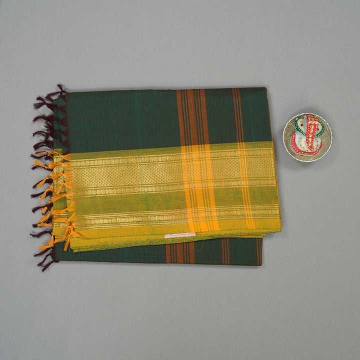 Hayagrivas Handloom Bottle Green Pure Chettinad Cotton Saree with Lime Green Border KBE1031I3-103
