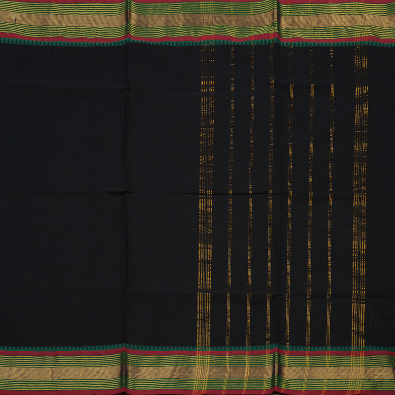 Hayagrivas Handloom Black Pure Chettinad Cotton Saree with Maroon & Green Border KBE1031I3-15
