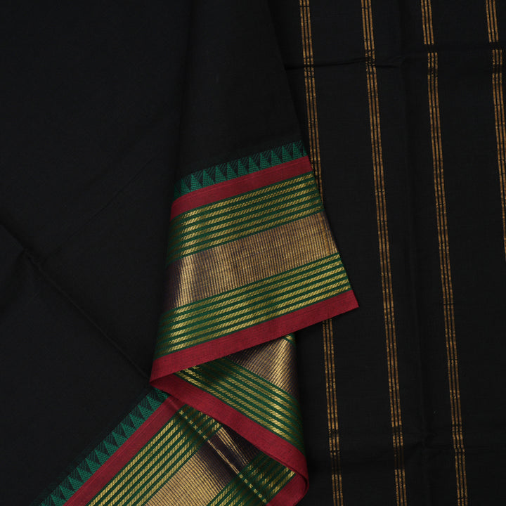 Hayagrivas Handloom Black Pure Chettinad Cotton Saree with Maroon & Green Border KBE1031I3-15