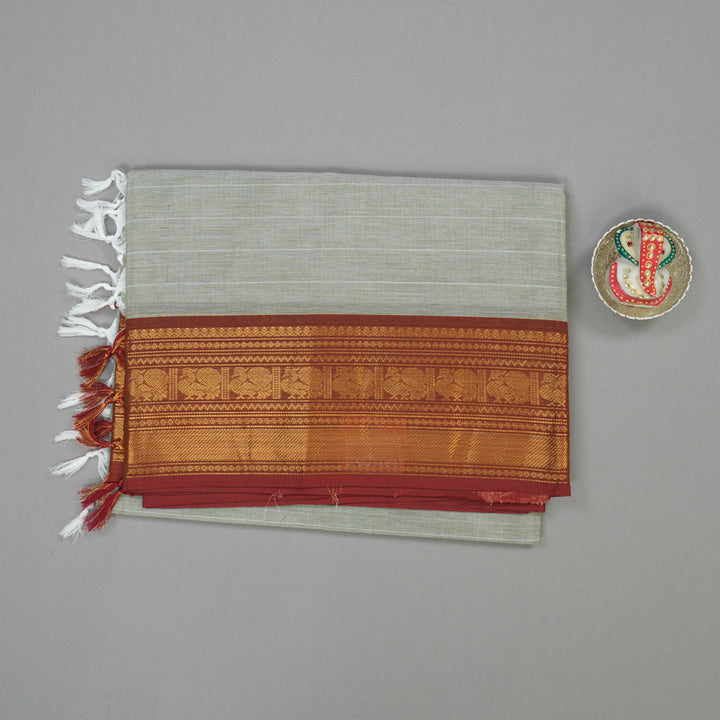 Hayagrivas Handloom Light Elachi Green Pure Chettinad Cotton Saree with Brick Red Border KBE1031I3-60