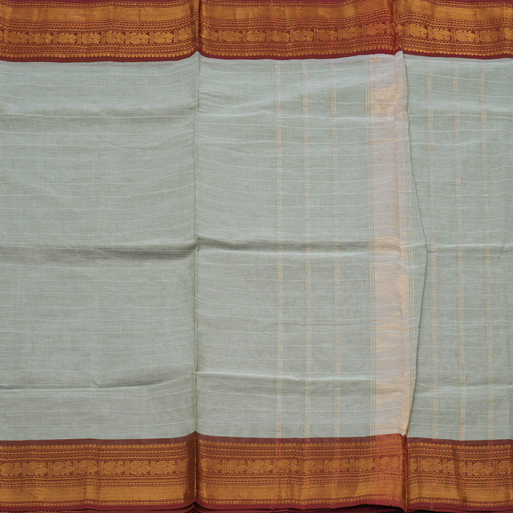 Hayagrivas Handloom Light Elachi Green Pure Chettinad Cotton Saree with Brick Red Border KBE1031I3-60