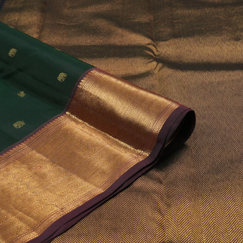 Hayagrivas Handloom Karum Pachai Kanjivaram Silk Saree with Wine Brown Border KBE1034I3-1