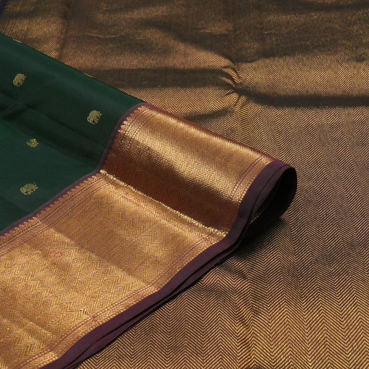 Hayagrivas Handloom Karum Pachai Kanjivaram Silk Saree with Wine Brown Border KBE1034I3-1
