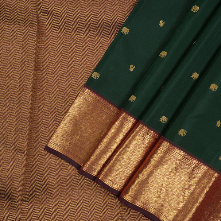 Hayagrivas Handloom Karum Pachai Kanjivaram Silk Saree with Wine Brown Border KBE1034I3-1