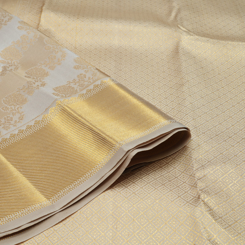 Hayagrivas Handloom Half White & Beige Kanjivaram Silk Saree with Beige Border KBE1036I13-2