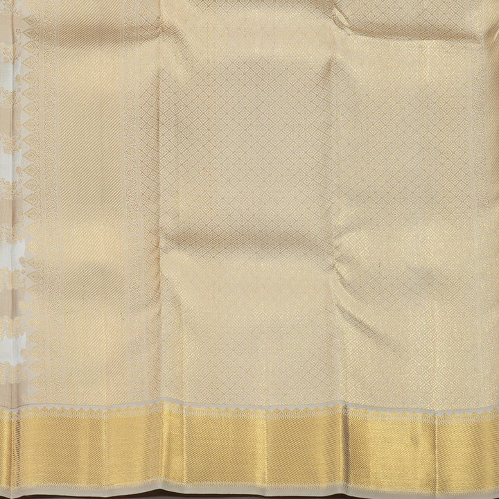 Hayagrivas Handloom Half White & Beige Kanjivaram Silk Saree with Beige Border KBE1036I13-2