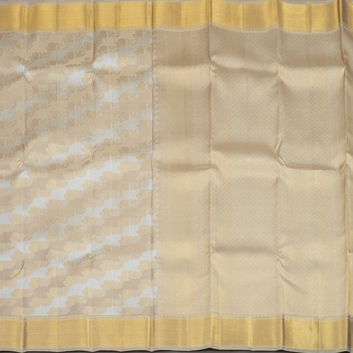 Hayagrivas Handloom Half White & Beige Kanjivaram Silk Saree with Beige Border KBE1036I13-2