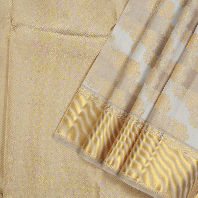 Hayagrivas Handloom Half White & Beige Kanjivaram Silk Saree with Beige Border KBE1036I13-2