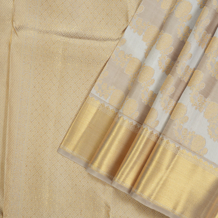 Hayagrivas Handloom Half White & Beige Kanjivaram Silk Saree with Beige Border KBE1036I13-2