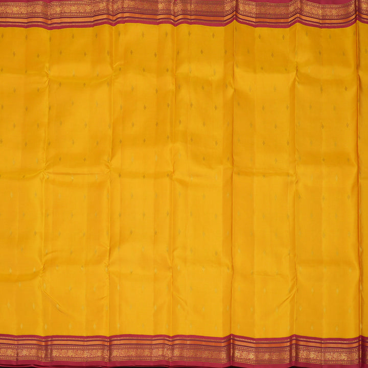 Hayagrivas Handloom Yellow Kanjivaram Silk Saree with Maroonish Pink Border KBE1036I4-4
