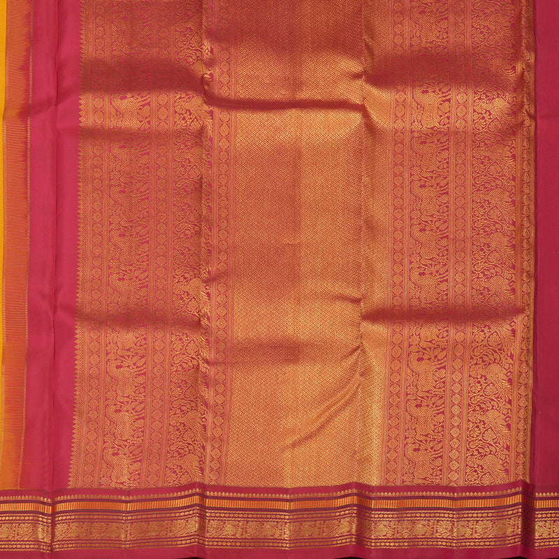 Hayagrivas Handloom Yellow Kanjivaram Silk Saree with Maroonish Pink Border KBE1036I4-4