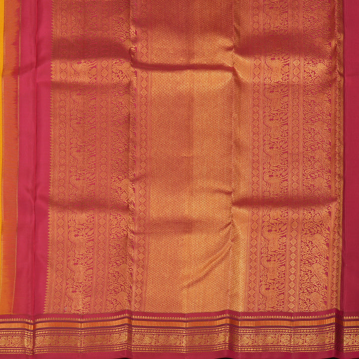 Hayagrivas Handloom Yellow Kanjivaram Silk Saree with Maroonish Pink Border KBE1036I4-4
