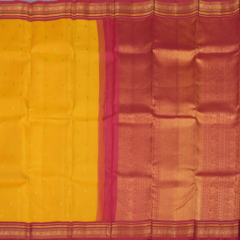 Hayagrivas Handloom Yellow Kanjivaram Silk Saree with Maroonish Pink Border KBE1036I4-4