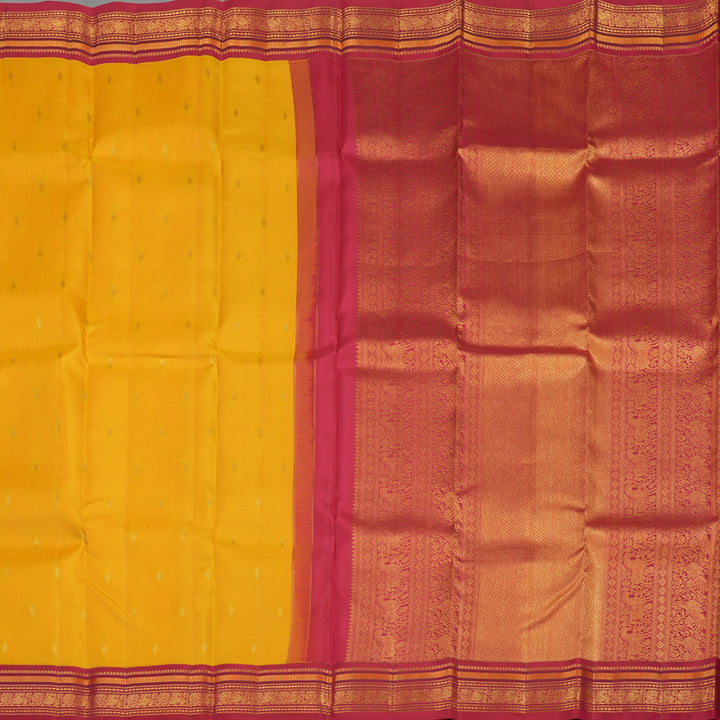 Hayagrivas Handloom Yellow Kanjivaram Silk Saree with Maroonish Pink Border KBE1036I4-4