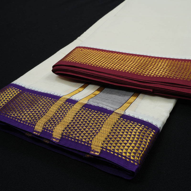 Hayagrivas Pure Cotton Dhoti 9*5 with Ganga Jamuna border KBE1037I1-1