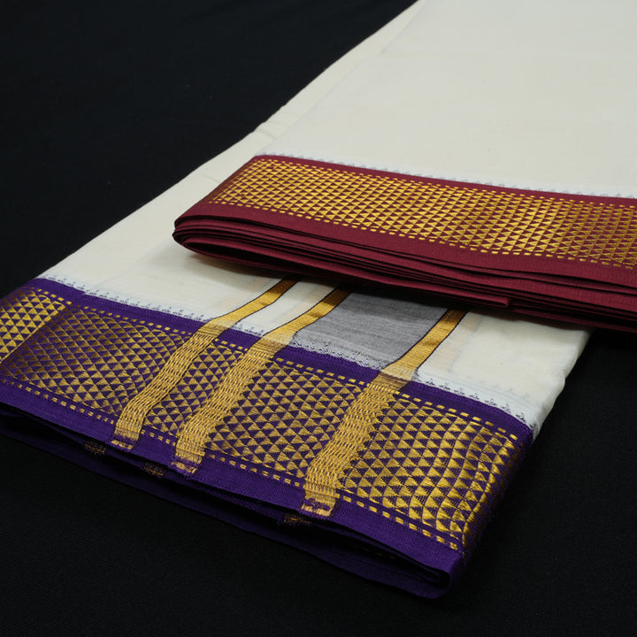 Hayagrivas Pure Cotton Dhoti 9*5 with Ganga Jamuna border KBE1037I1-1