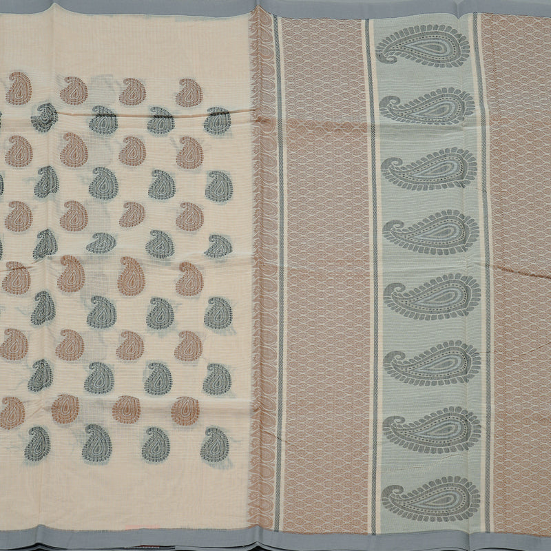 Hayagrivas Handloom Pure Cotton Saree in Regal Half White KBE103D21-3