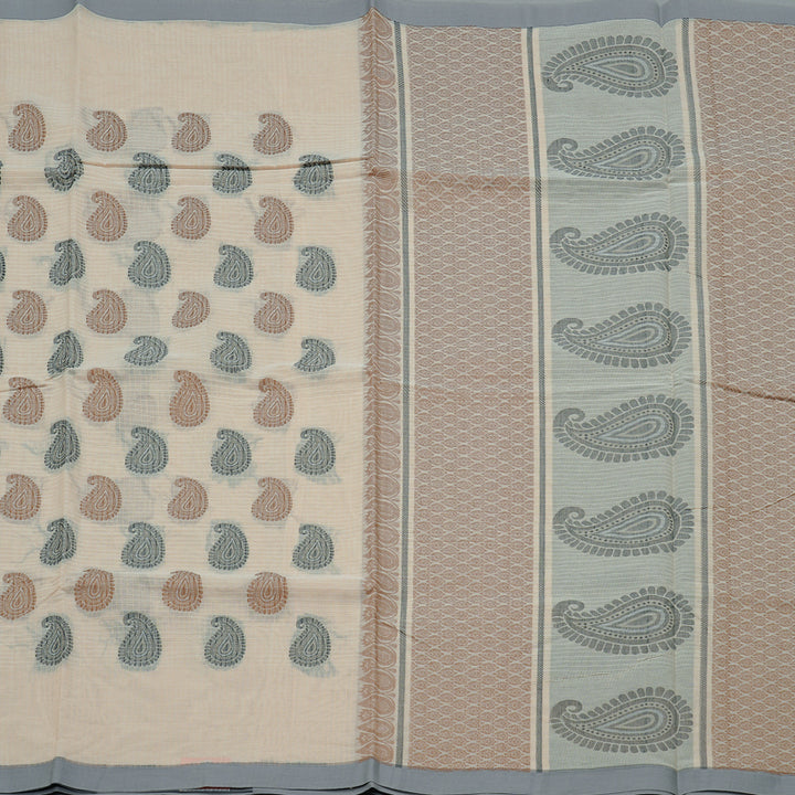 Hayagrivas Handloom Pure Cotton Saree in Regal Half White KBE103D21-3