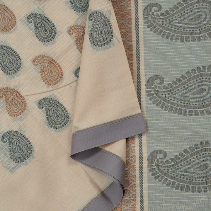 Hayagrivas Handloom Pure Cotton Saree in Regal Half White KBE103D21-3