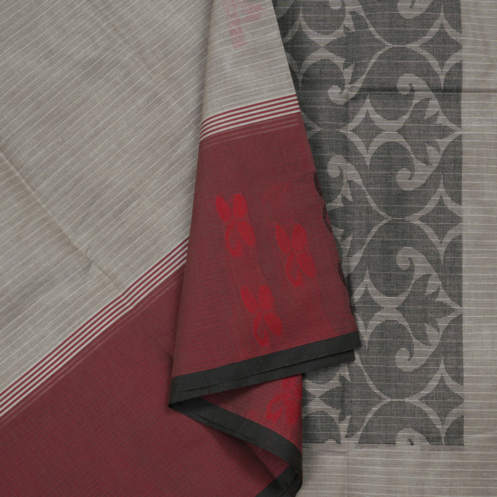 Hayagrivas Handloom Pure Cotton Saree in Subtle Grey KBE103D3-1