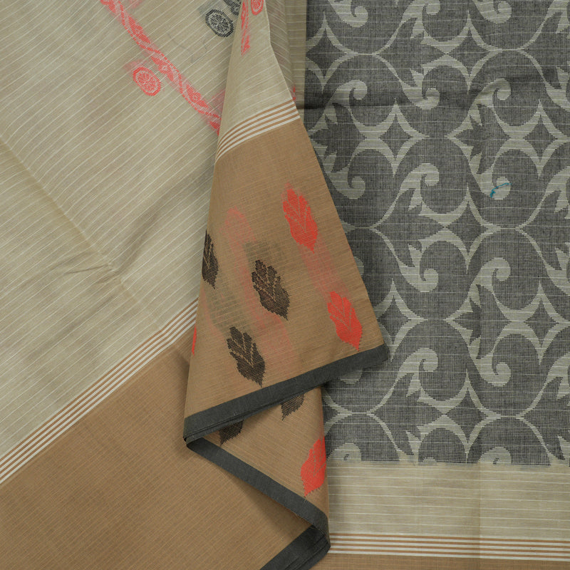 Hayagrivas Handloom Pure Cotton Saree in Classic Beige KBE103D3-5