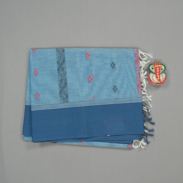 Hayagrivas Handloom Pure Cotton Saree in Feather-soft Sky Blue KBE103D3-8