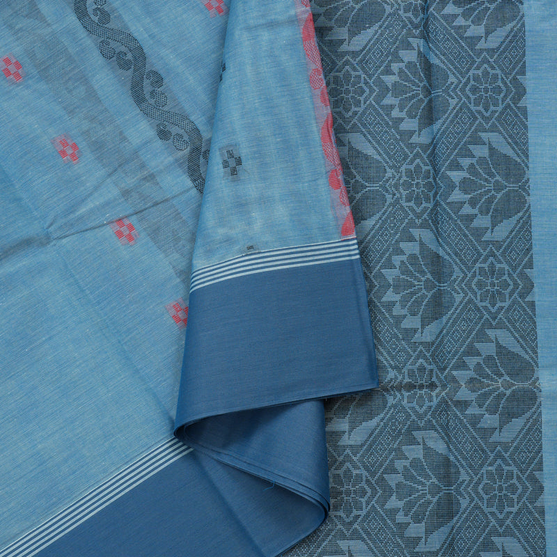 Hayagrivas Handloom Pure Cotton Saree in Feather-soft Sky Blue KBE103D3-8