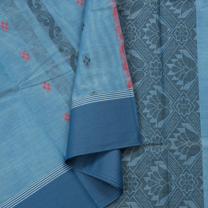 Hayagrivas Handloom Pure Cotton Saree in Feather-soft Sky Blue KBE103D3-8