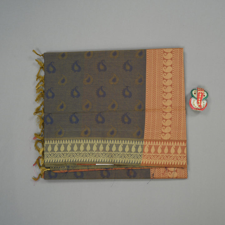 Hayagrivas Handloom Pure Cotton Saree in Vivid Dual Tone Blue with Sandal KBE103D43-14