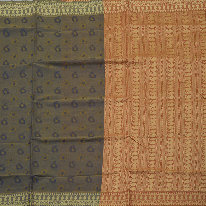 Hayagrivas Handloom Pure Cotton Saree in Vivid Dual Tone Blue with Sandal KBE103D43-14