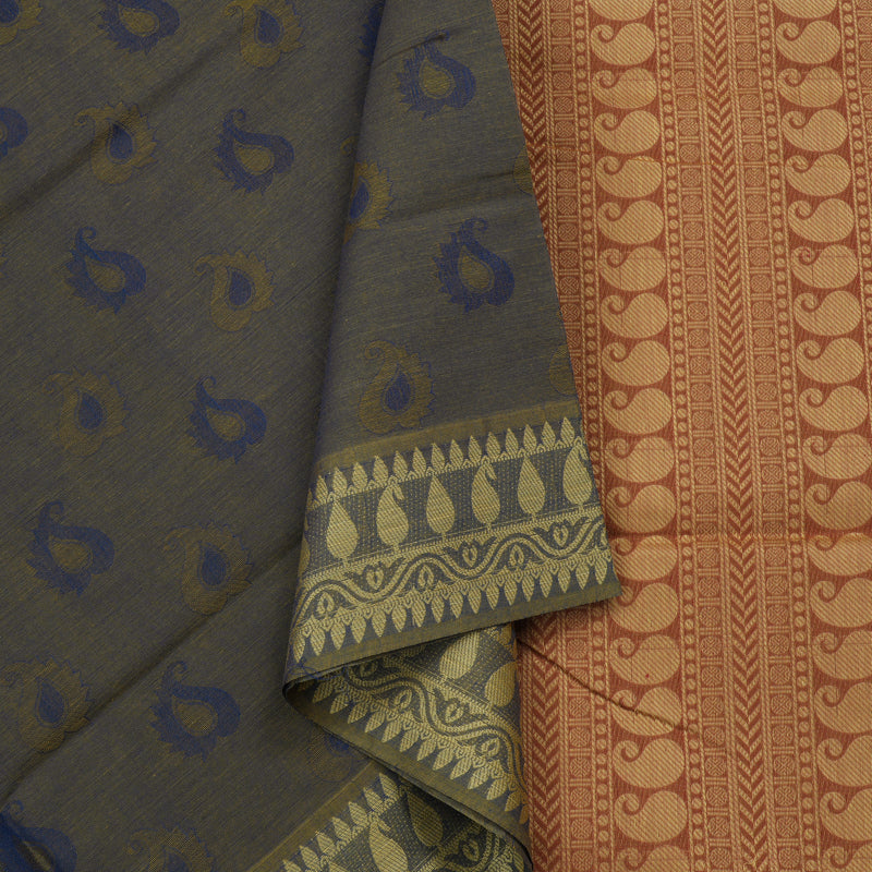 Hayagrivas Handloom Pure Cotton Saree in Vivid Dual Tone Blue with Sandal KBE103D43-14