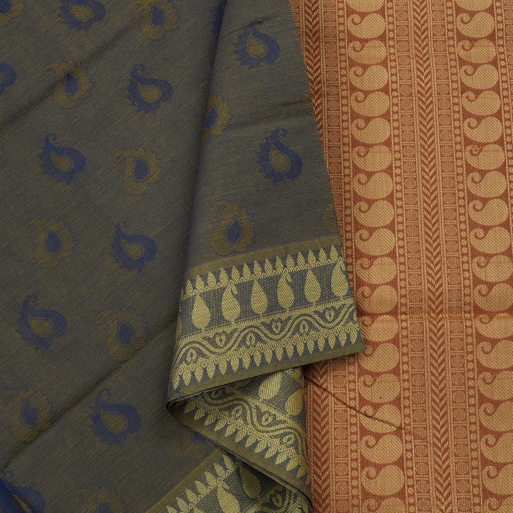 Hayagrivas Handloom Pure Cotton Saree in Vivid Dual Tone Blue with Sandal KBE103D43-14