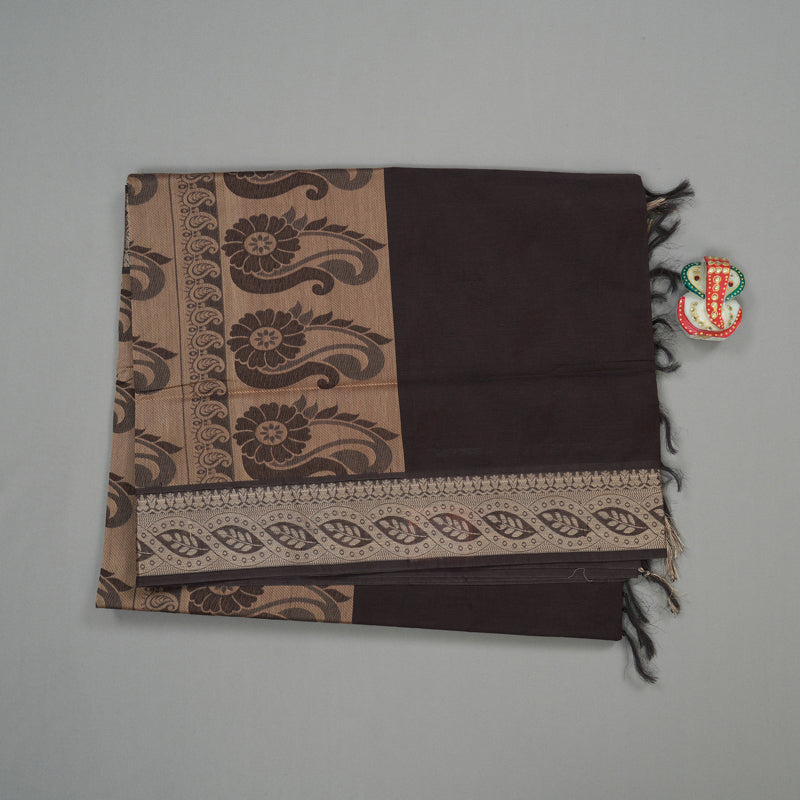 Hayagrivas Handloom Pure Cotton Saree in Graceful Dark Brown KBE103D43-17