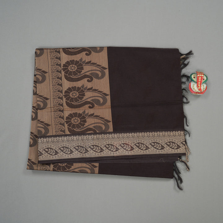 Hayagrivas Handloom Pure Cotton Saree in Graceful Dark Brown KBE103D43-17
