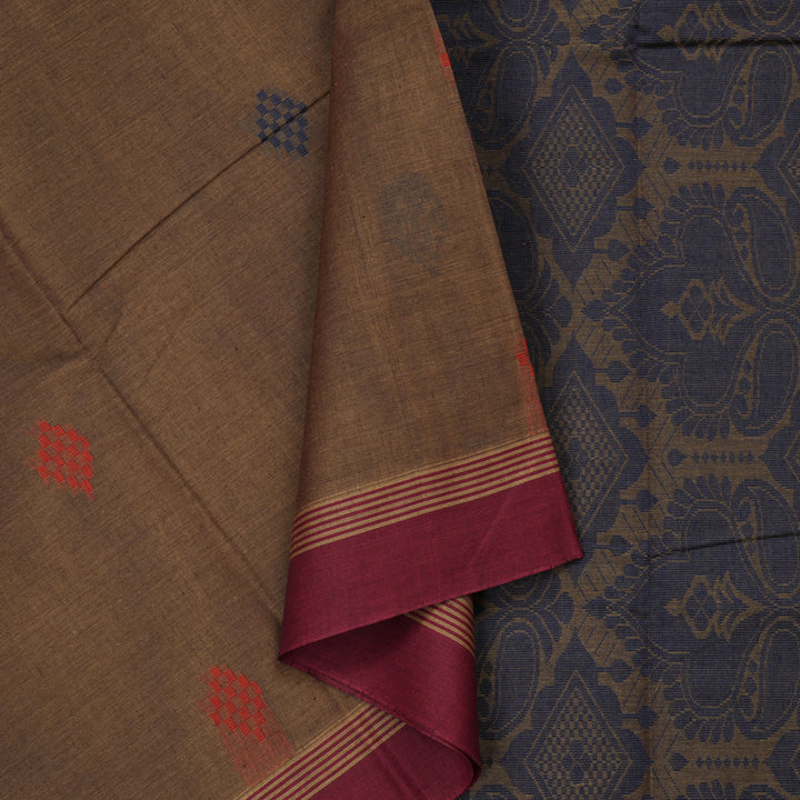 Hayagrivas Handloom Pure Cotton Saree in Earth-toned Wheat Brown KBE103D5-10