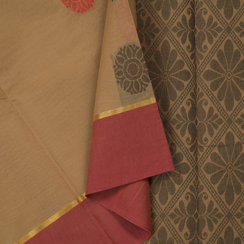 Hayagrivas Handloom Pure Cotton Saree in Mellow Sandal KBE103D6-7