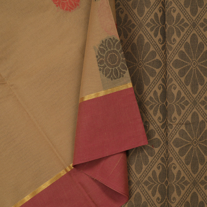 Hayagrivas Handloom Pure Cotton Saree in Mellow Sandal KBE103D6-7