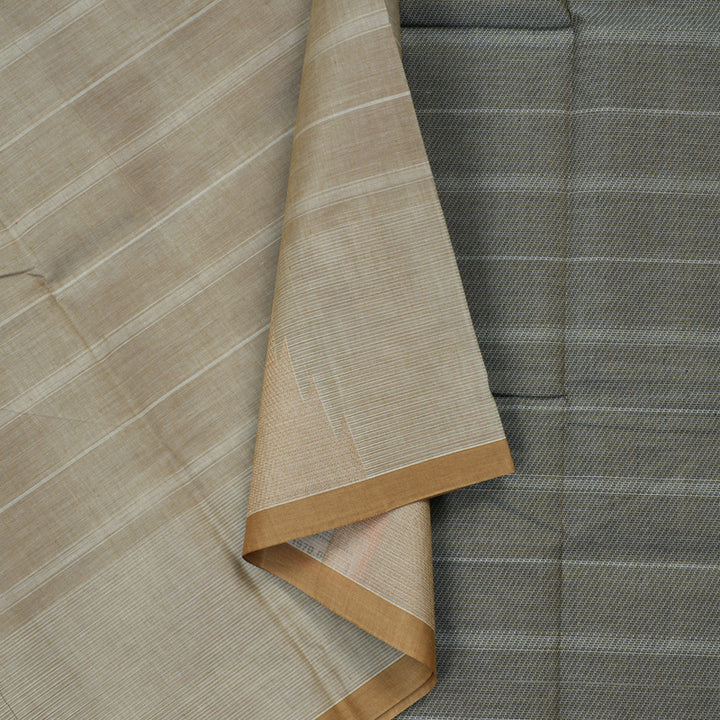 Hayagrivas Handloom Pure Cotton Saree in Ethereal Sandal KBE103D9-1