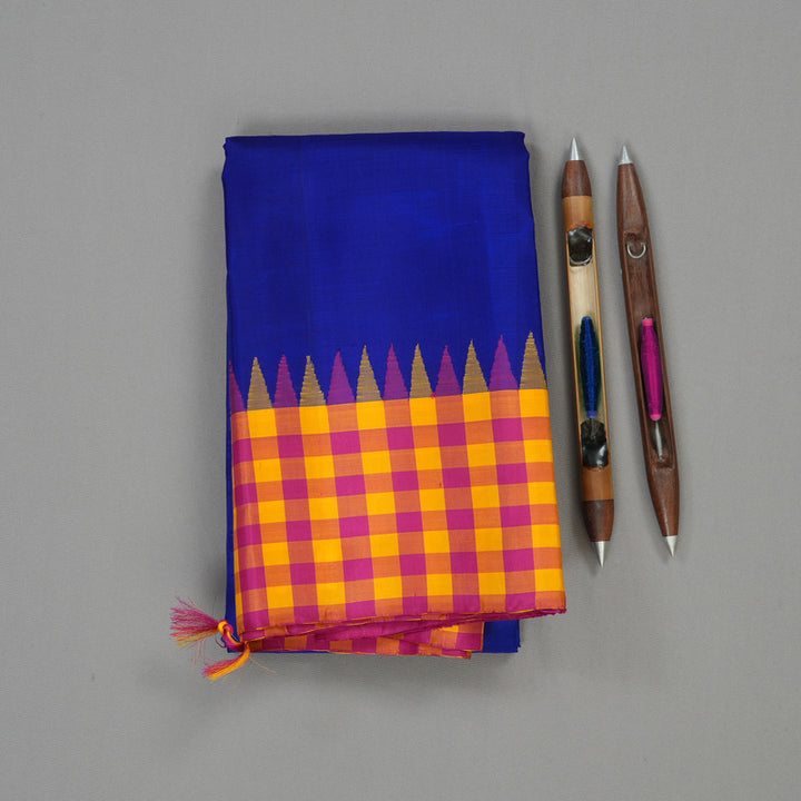 Hayagrivas Handloom MS Blue Kanjivaram Silk Saree with Multicolour Border KBE1040I1-1